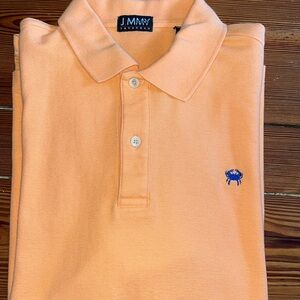 Jimmy knows Savannah size large orange polo with blue crab on left chest